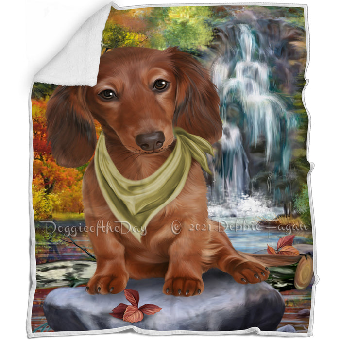 Scenic Waterfall Dachshund Dog Blanket BLNKT83568