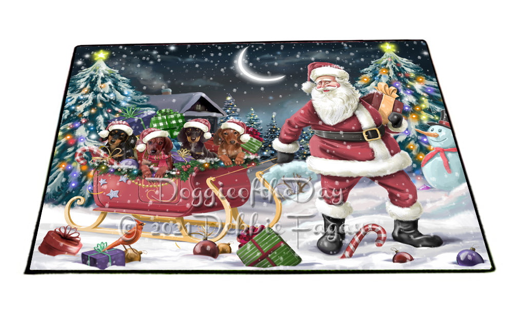 Santa Sled Christmas Happy Holidays Dachshund Dogs Indoor/Outdoor Welcome Floormat - Premium Quality Washable Anti-Slip Doormat Rug FLMS56461