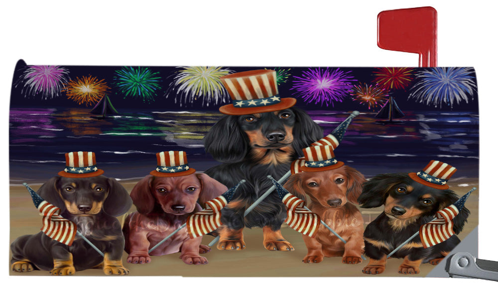 4th of July Independence Day Dachshund Dogs Magnetic Mailbox Cover Both Sides Pet Theme Printed Decorative Letter Box Wrap Case Postbox Thick Magnetic Vinyl Material