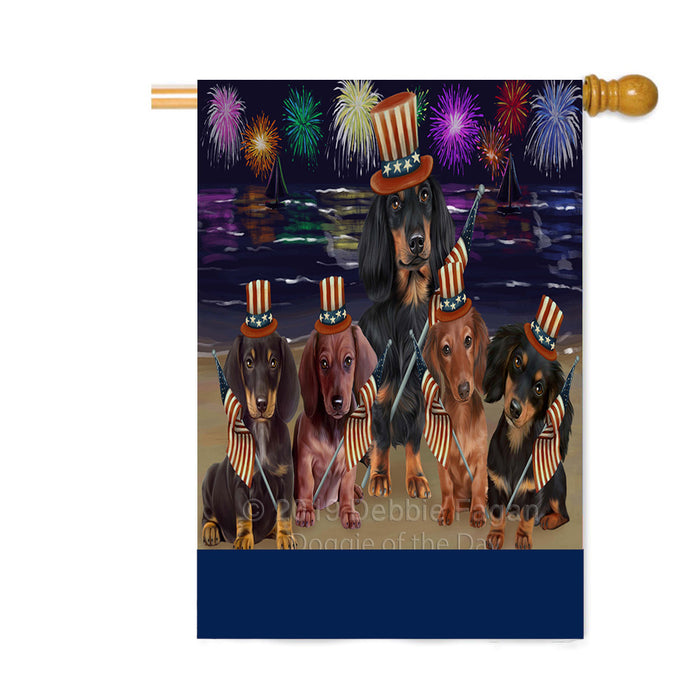 Personalized 4th of July Firework Dachshund Dogs Custom House Flag FLG-DOTD-A57954