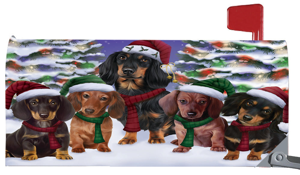 Magnetic Mailbox Cover Dachshunds Dog Christmas Family Portrait in Holiday Scenic Background MBC48220