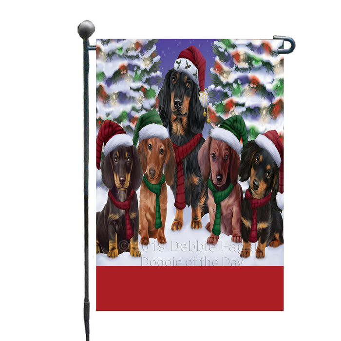 Personalized Christmas Happy Holidays Dachshund Dogs Family Portraits Custom Garden Flags GFLG-DOTD-A59114