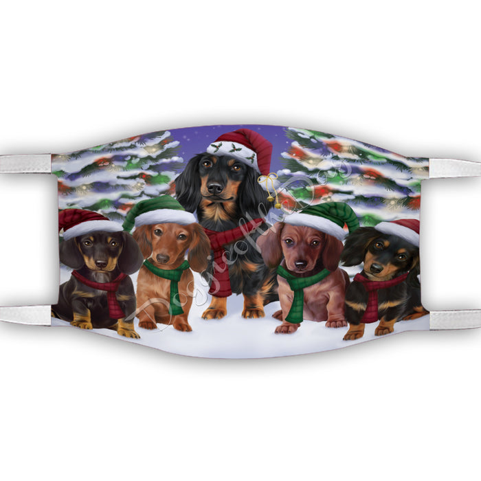Dachshund Dogs Christmas Family Portrait in Holiday Scenic Background Face Mask FM48340