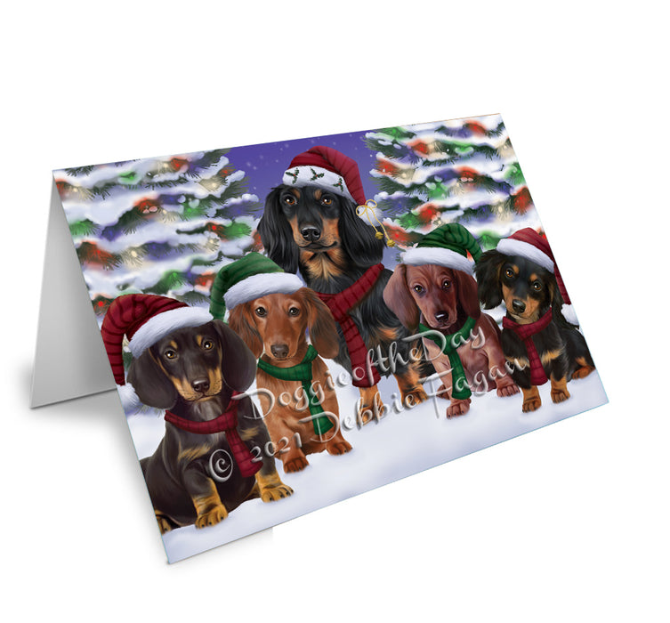 Christmas Family Portrait Dachshund Dog Handmade Artwork Assorted Pets Greeting Cards and Note Cards with Envelopes for All Occasions and Holiday Seasons