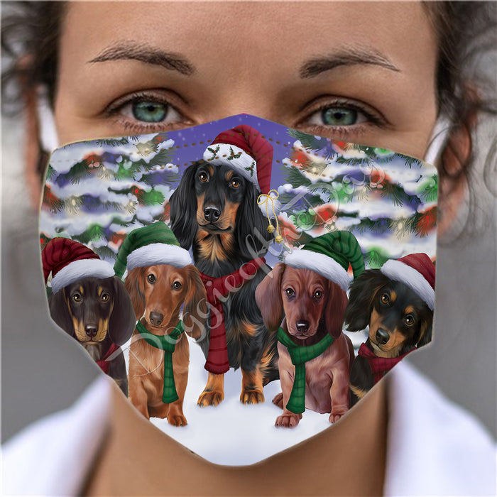 Dachshund Dogs Christmas Family Portrait in Holiday Scenic Background Face Mask FM48340