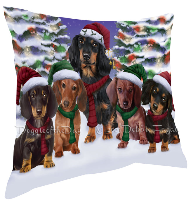 Christmas Family Portrait Dachshund Dog Pillow with Top Quality High-Resolution Images - Ultra Soft Pet Pillows for Sleeping - Reversible & Comfort - Ideal Gift for Dog Lover - Cushion for Sofa Couch Bed - 100% Polyester