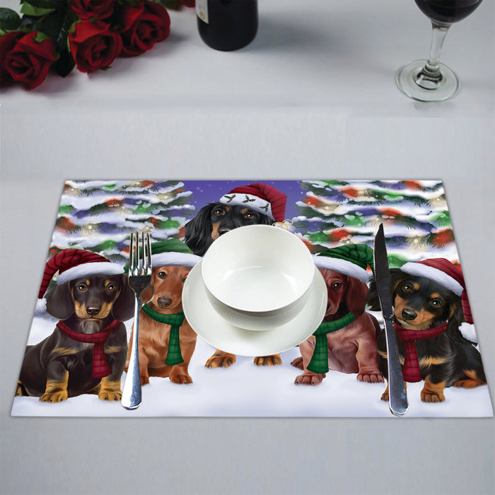 Dachshund Dogs Christmas Family Portrait in Holiday Scenic Background Placemat