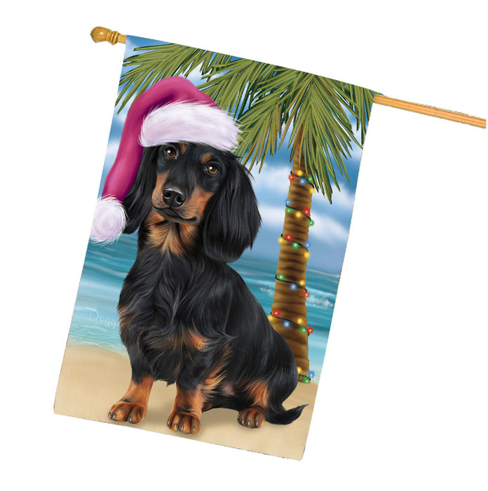 Christmas Summertime Beach Dachshund Dog House Flag Outdoor Decorative Double Sided Pet Portrait Weather Resistant Premium Quality Animal Printed Home Decorative Flags 100% Polyester FLG68733