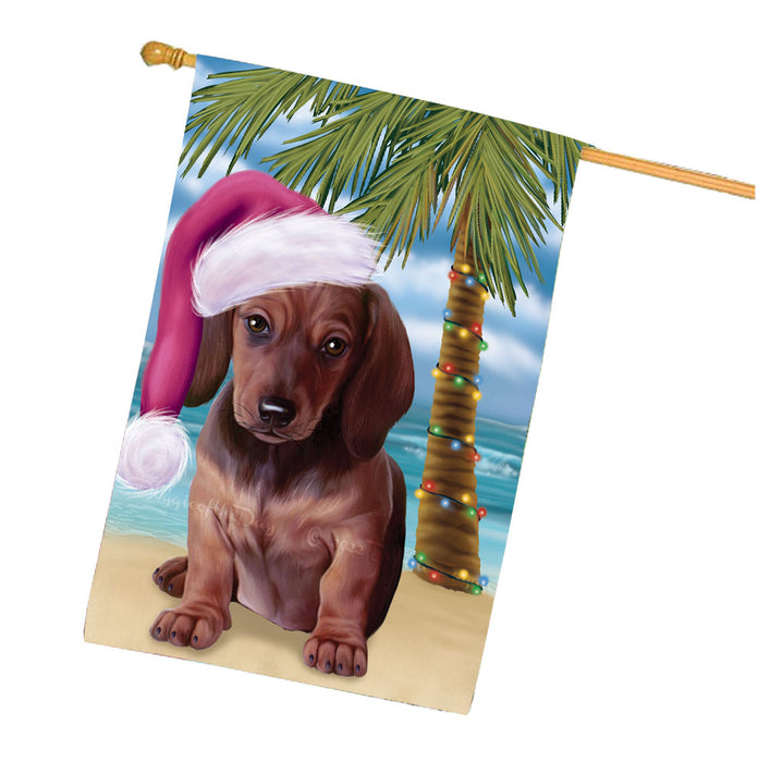 Christmas Summertime Beach Dachshund Dog House Flag Outdoor Decorative Double Sided Pet Portrait Weather Resistant Premium Quality Animal Printed Home Decorative Flags 100% Polyester FLG68734