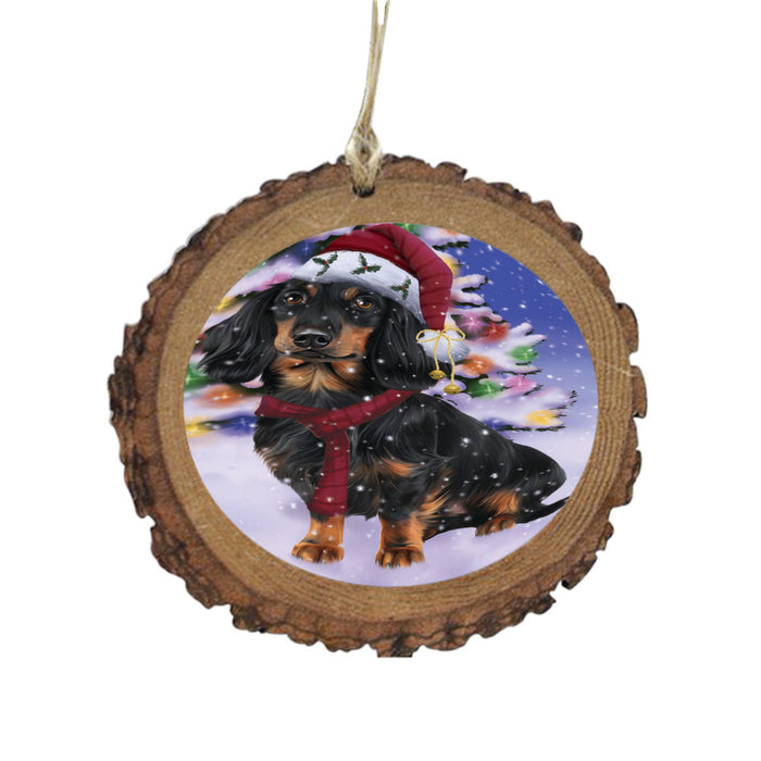 Winterland Wonderland Dachshund Dog In Christmas Holiday Scenic Background Wooden Christmas Ornament WOR49568