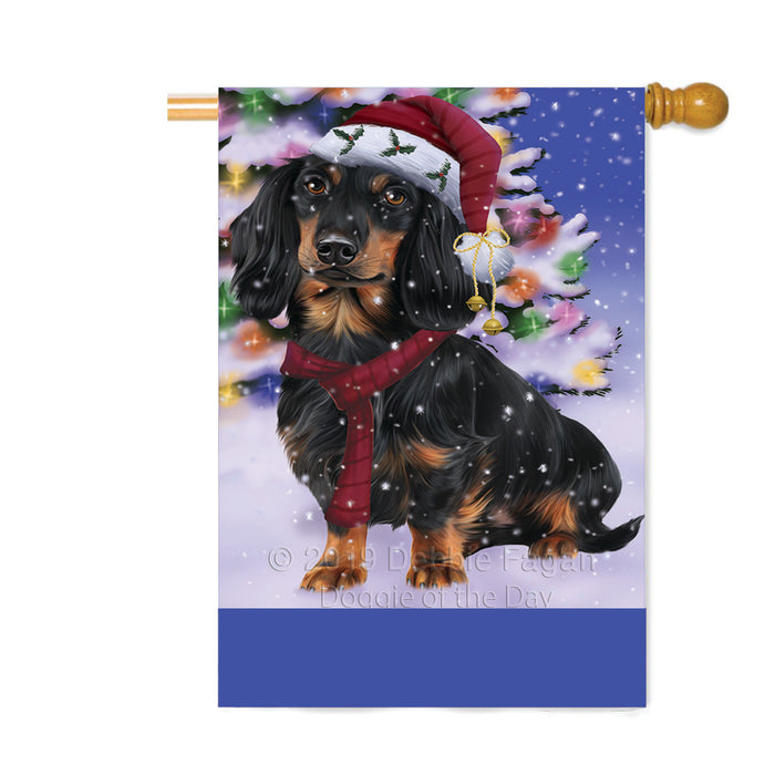 Personalized Winterland Wonderland Dachshund Dog In Christmas Holiday Scenic Background Custom House Flag FLG-DOTD-A61361