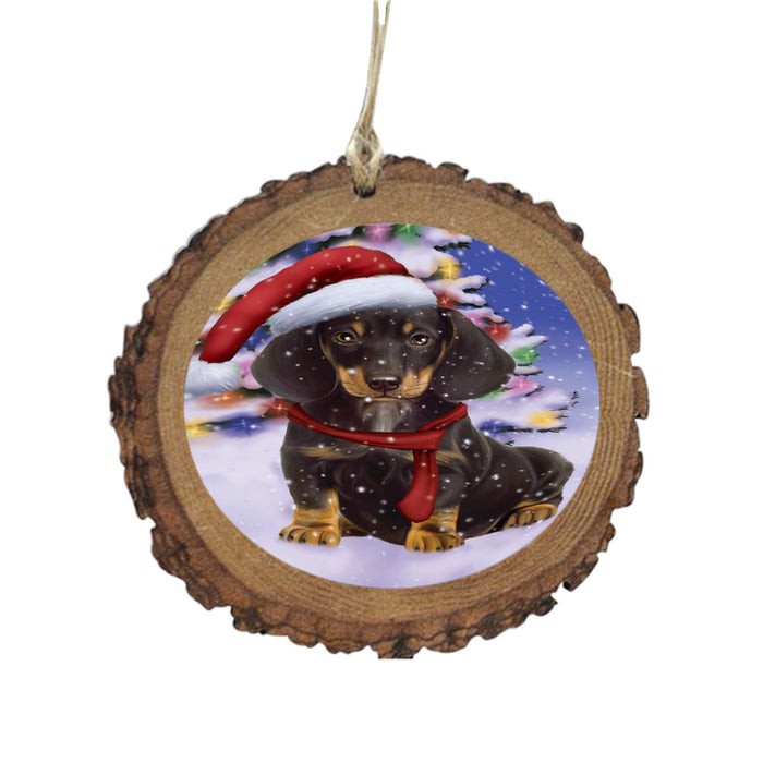Winterland Wonderland Dachshund Dog In Christmas Holiday Scenic Background Wooden Christmas Ornament WOR49569