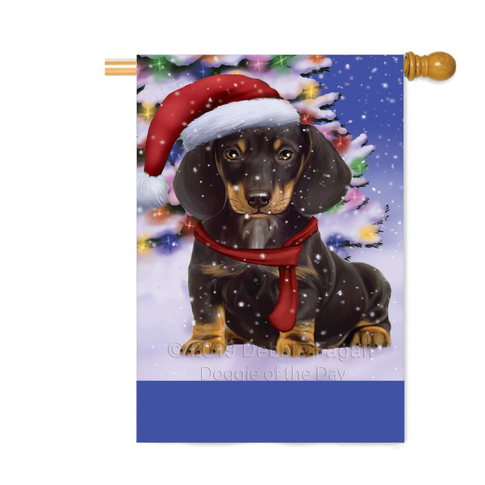 Personalized Winterland Wonderland Dachshund Dog In Christmas Holiday Scenic Background Custom House Flag FLG-DOTD-A61362