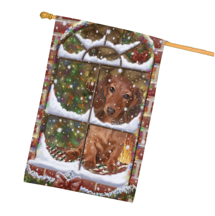 Please come Home for Christmas Dachshund Dog House Flag Outdoor Decorative Double Sided Pet Portrait Weather Resistant Premium Quality Animal Printed Home Decorative Flags 100% Polyester FLG67989