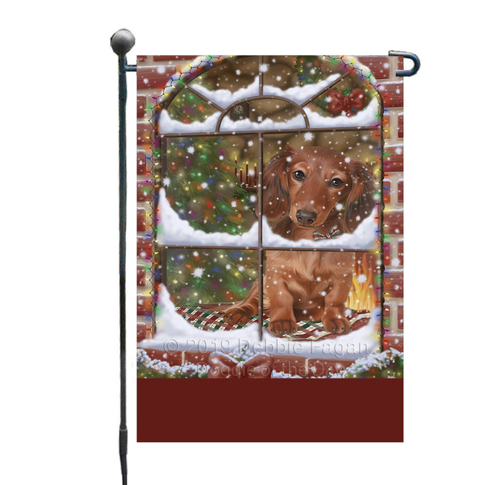 Personalized Please Come Home For Christmas Dachshund Dog Sitting In Window Custom Garden Flags GFLG-DOTD-A60158