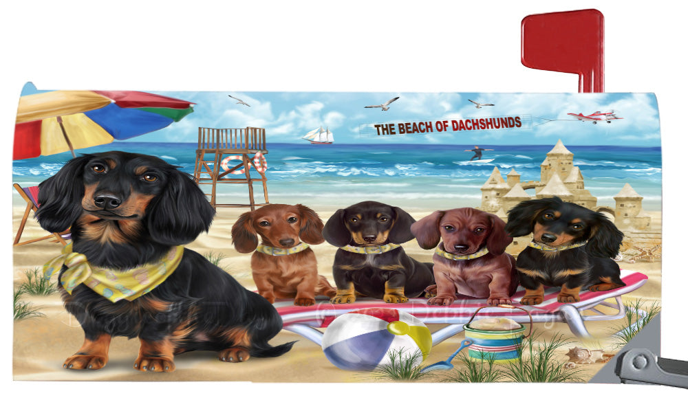 Pet Friendly Beach Dachshund Dogs Magnetic Mailbox Cover Both Sides Pet Theme Printed Decorative Letter Box Wrap Case Postbox Thick Magnetic Vinyl Material