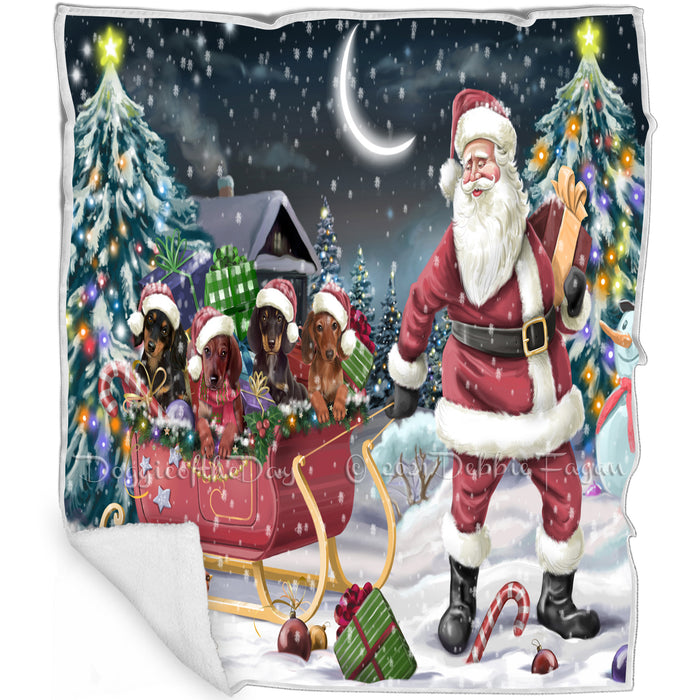 Merry Christmas Happy Holiday Santa Sled Dachshund Dogs Blanket D294