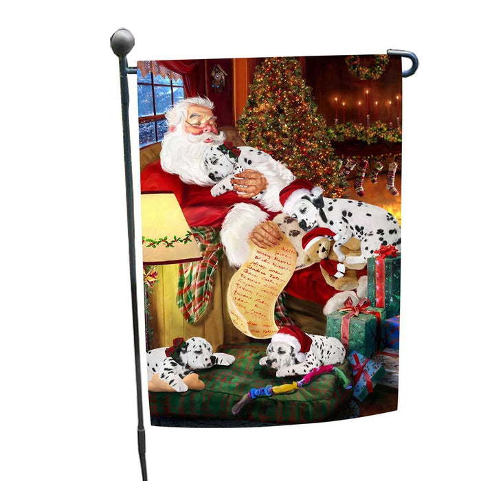 Dalmatian Dog and Puppies Sleeping with Santa Garden Flag