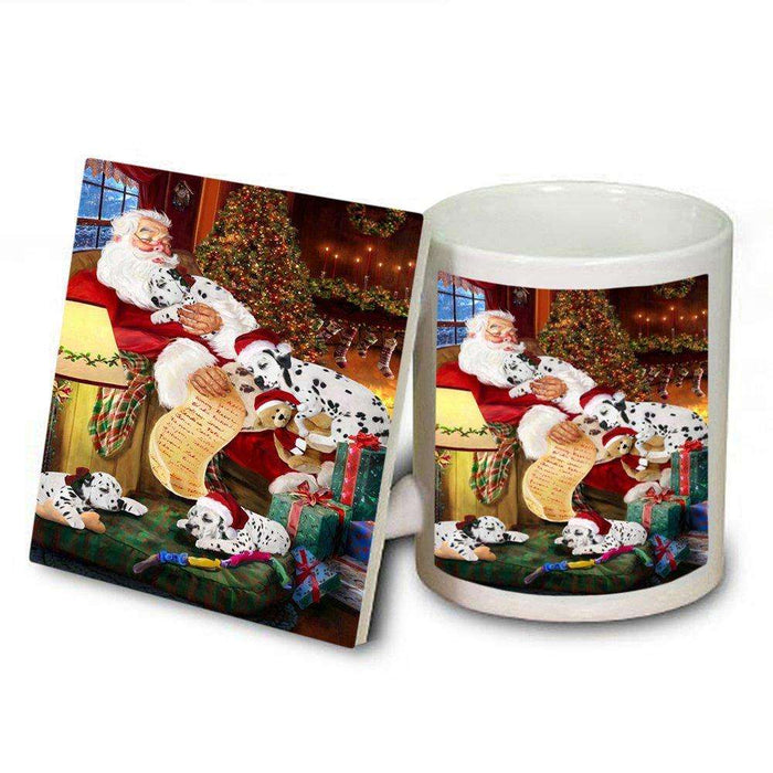 Dalmatian Dog and Puppies Sleeping with Santa Mug and Coaster Set