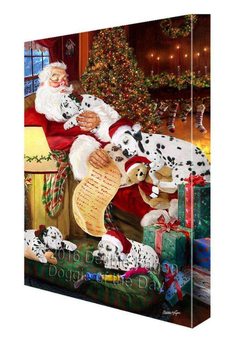 Dalmatian Dog and Puppies Sleeping with Santa Painting Printed on Canvas Wall Art Signed