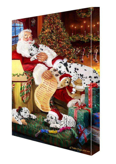 Dalmatian Dog and Puppies Sleeping with Santa Painting Printed on Canvas Wall Art