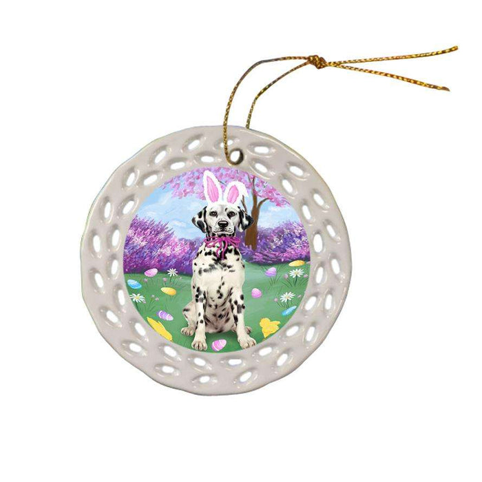 Dalmatian Dog Easter Holiday Ceramic Doily Ornament DPOR49136
