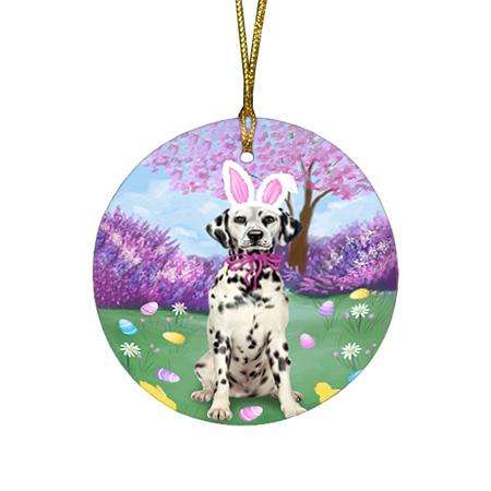 Dalmatian Dog Easter Holiday Round Flat Christmas Ornament RFPOR49127