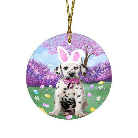 Dalmatian Dog Easter Holiday Round Flat Christmas Ornament RFPOR49129