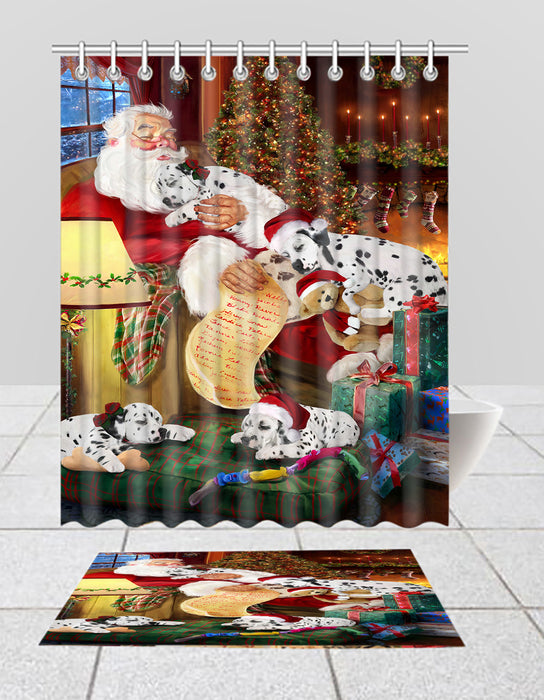 Santa Sleeping with Dalmatian Dogs  Bath Mat and Shower Curtain Combo