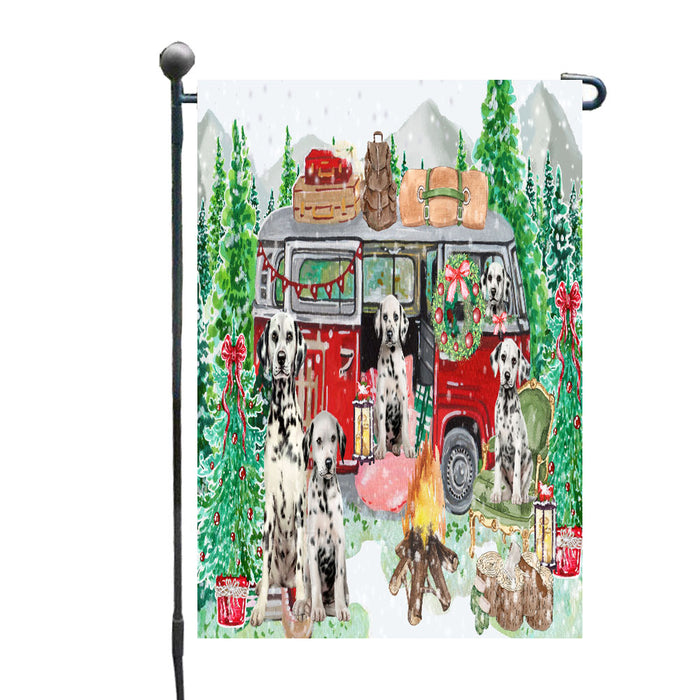 Christmas Time Camping with Dalmatian Dogs Garden Flags- Outdoor Double Sided Garden Yard Porch Lawn Spring Decorative Vertical Home Flags 12 1/2"w x 18"h