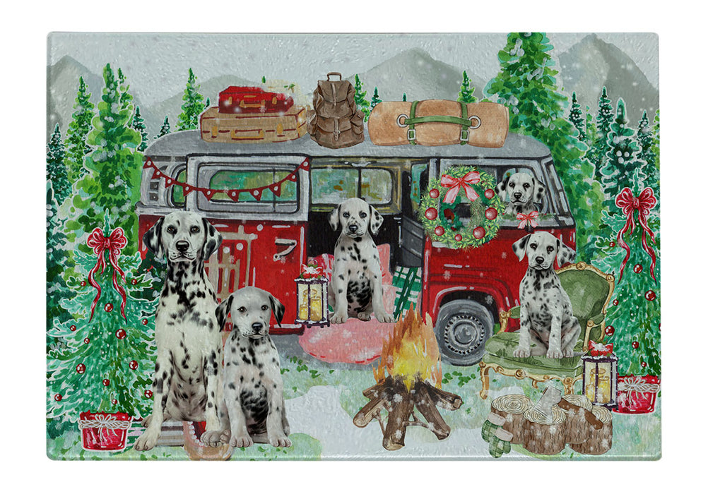Christmas Time Camping with Dalmatian Dogs Cutting Board - For Kitchen - Scratch & Stain Resistant - Designed To Stay In Place - Easy To Clean By Hand - Perfect for Chopping Meats, Vegetables