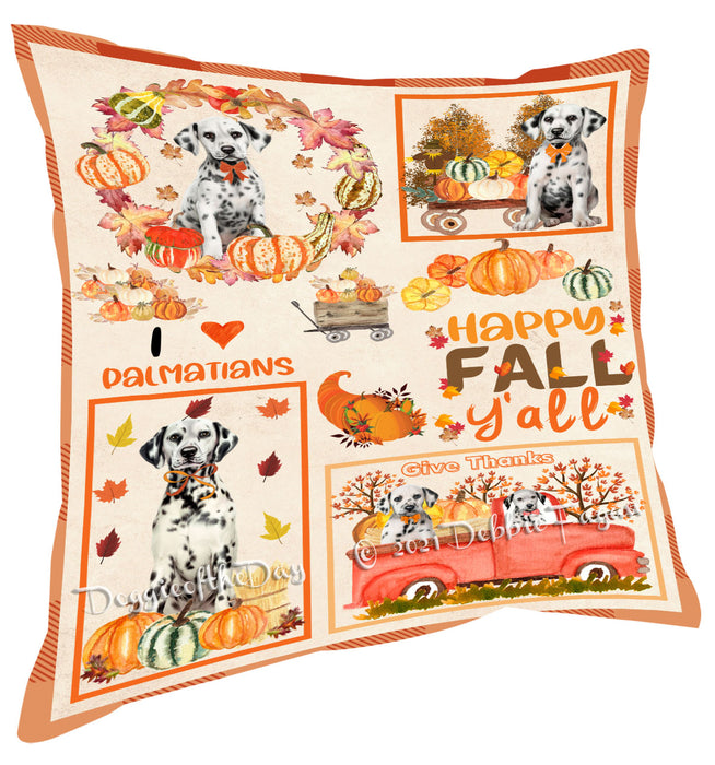 Happy Fall Y'all Pumpkin Dalmatian Dogs Pillow with Top Quality High-Resolution Images - Ultra Soft Pet Pillows for Sleeping - Reversible & Comfort - Ideal Gift for Dog Lover - Cushion for Sofa Couch Bed - 100% Polyester