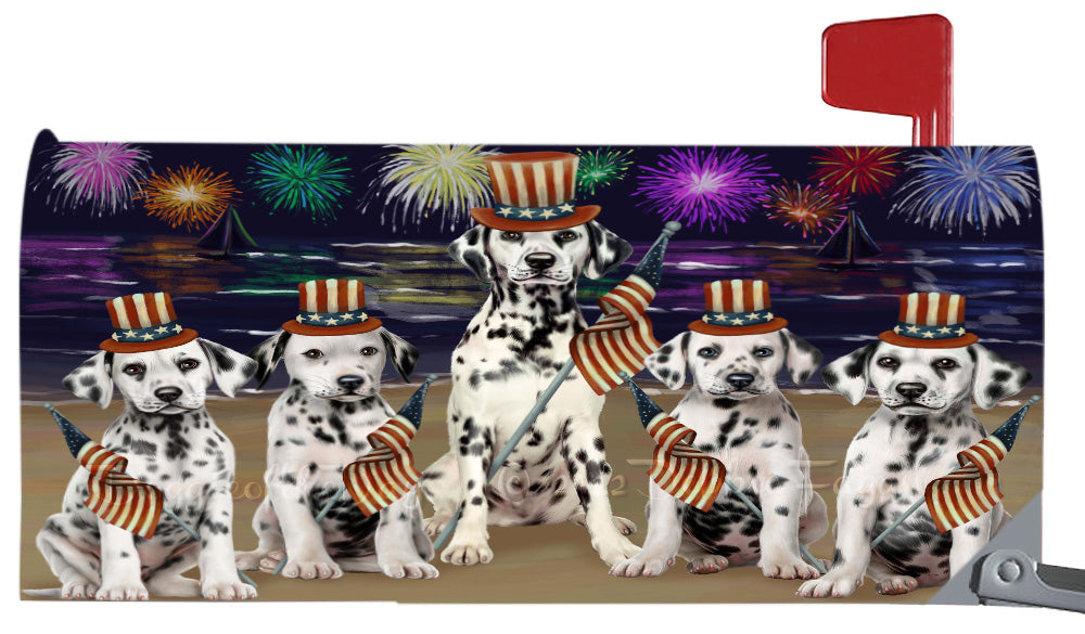 4th of July Independence Day Dalmatian Dogs Magnetic Mailbox Cover Both Sides Pet Theme Printed Decorative Letter Box Wrap Case Postbox Thick Magnetic Vinyl Material
