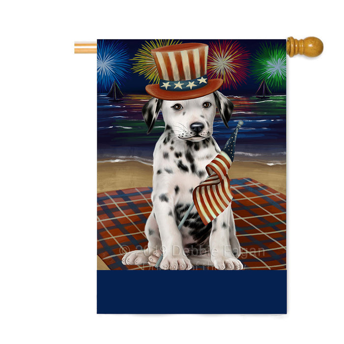 Personalized 4th of July Firework Dalmatian Dog Custom House Flag FLG-DOTD-A57960