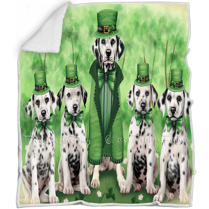 St. Patricks Day Irish Family Portrait Dalmatians Dog Blanket BLNKT54741