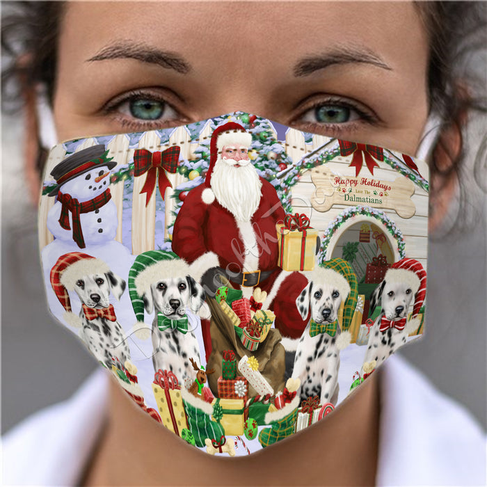 Happy Holidays Christmas Dalmatian Dogs House Gathering Face Mask FM48244