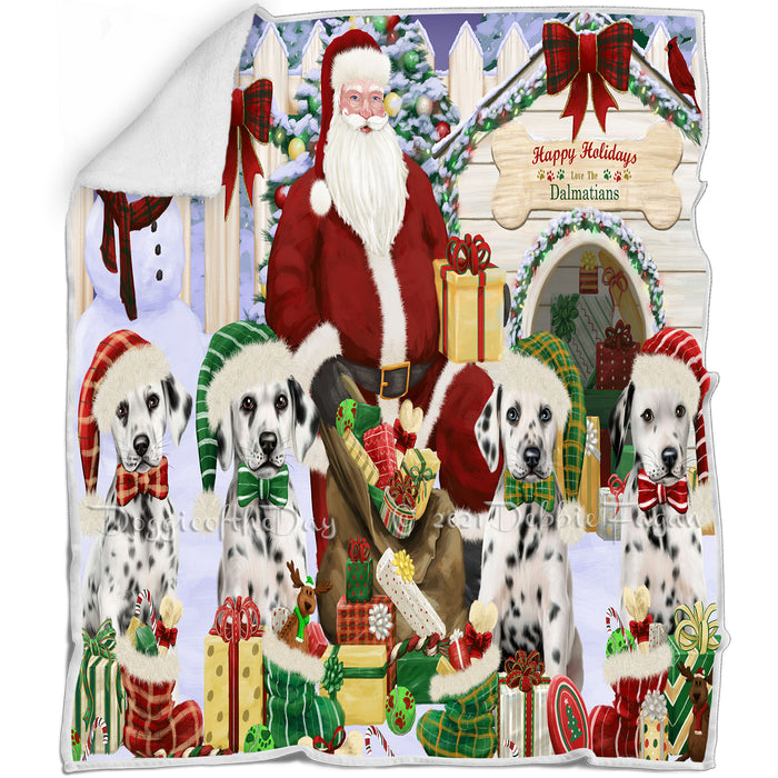 Happy Holidays Christmas Dalmatians Dog House Gathering Blanket BLNKT78582