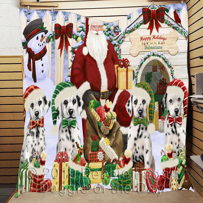 Happy Holidays Christmas Dalmatian Dogs House Gathering Quilt
