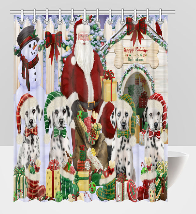 Happy Holidays Christmas Dalmatian Dogs House Gathering Shower Curtain
