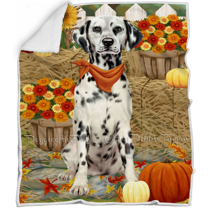 Fall Autumn Greeting Dalmatian Dog with Pumpkins Blanket BLNKT72786