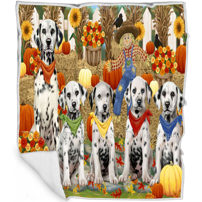 Fall Festive Gathering Dalmatians Dog with Pumpkins Blanket BLNKT71850