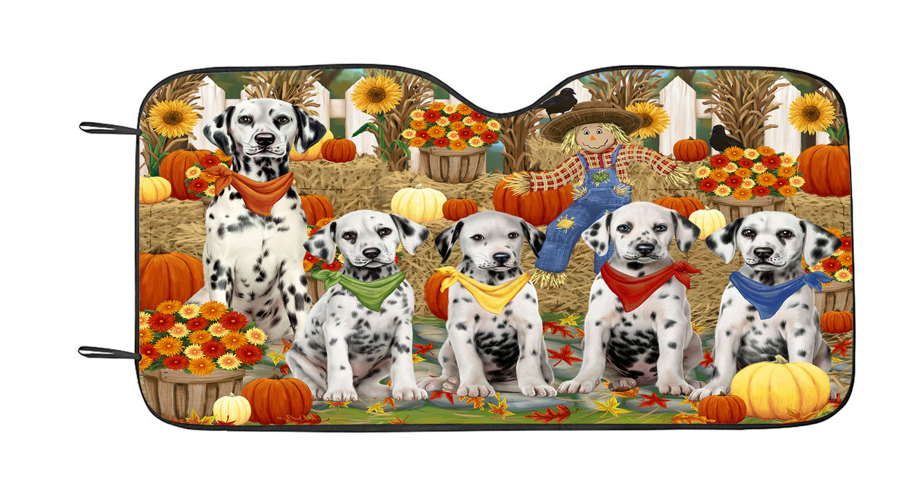 Fall Festive Harvest Time Gathering Dalmatian Dogs Car Sun Shade
