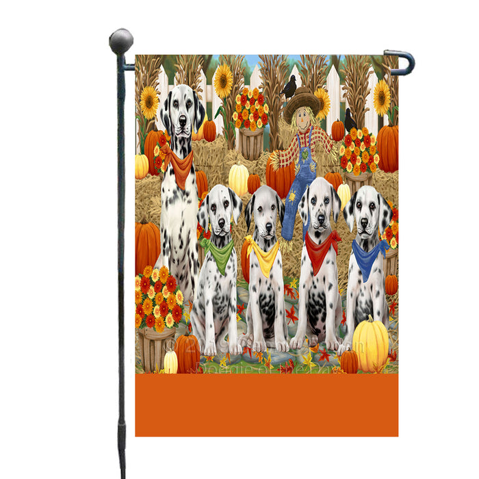 Personalized Fall Festive Gathering Dalmatian Dogs with Pumpkins Custom Garden Flags GFLG-DOTD-A61908