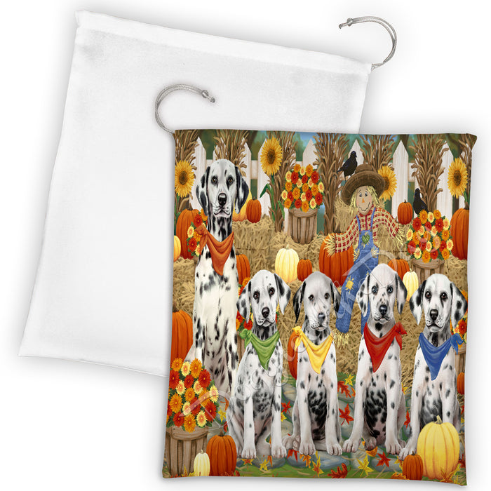 Fall Festive Harvest Time Gathering Dalmatian Dogs Drawstring Laundry or Gift Bag LGB48400