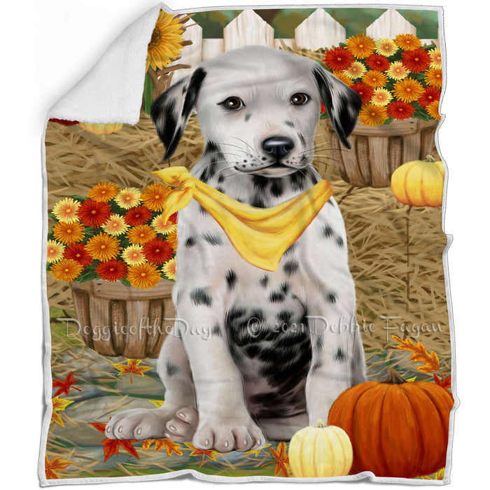 Fall Autumn Greeting Dalmatian Dog with Pumpkins Blanket BLNKT72795