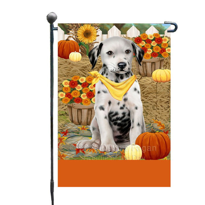 Personalized Fall Autumn Greeting Dalmatian Dog with Pumpkins Custom Garden Flags GFLG-DOTD-A61909