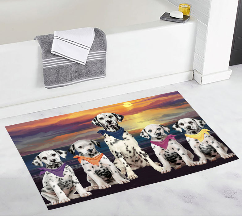 Family Sunset Portrait Dalmatian Dogs Bath Mat