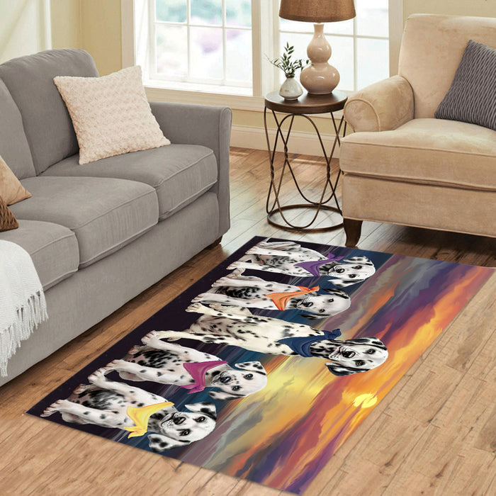 Family Sunset Portrait Dalmatian Dogs Area Rug