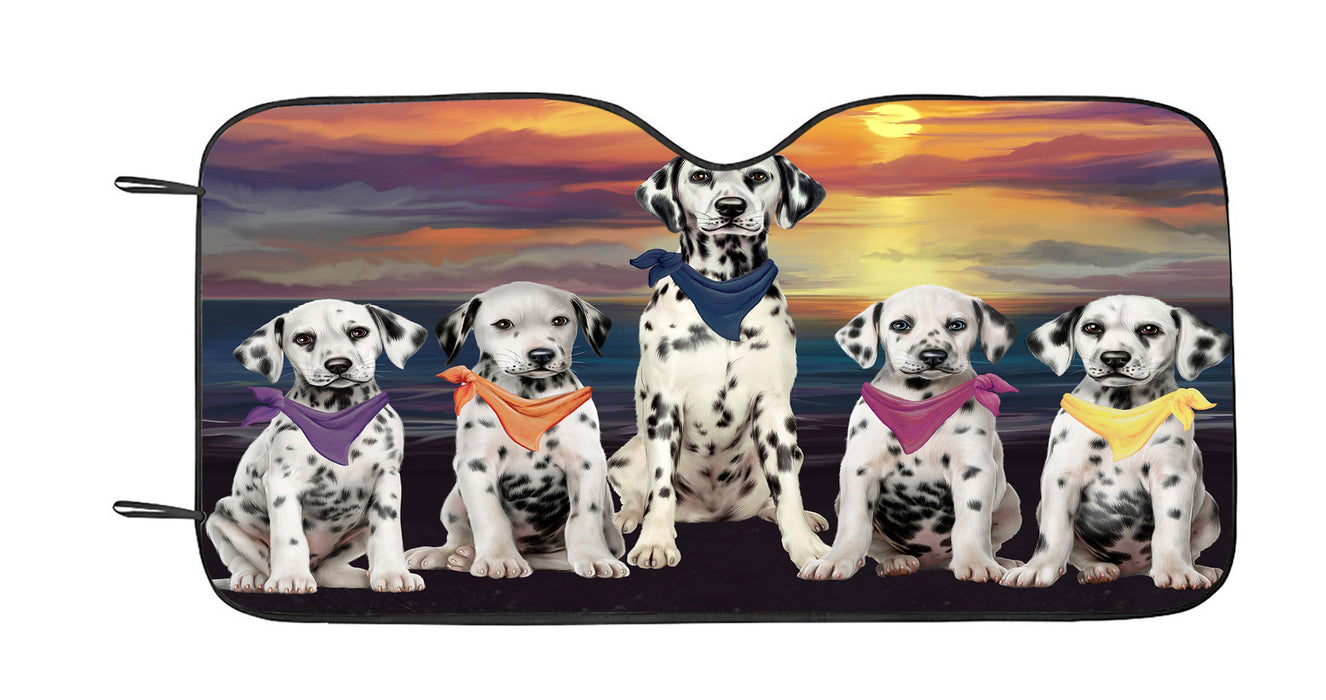 Family Sunset Portrait Dalmatian Dogs Car Sun Shade