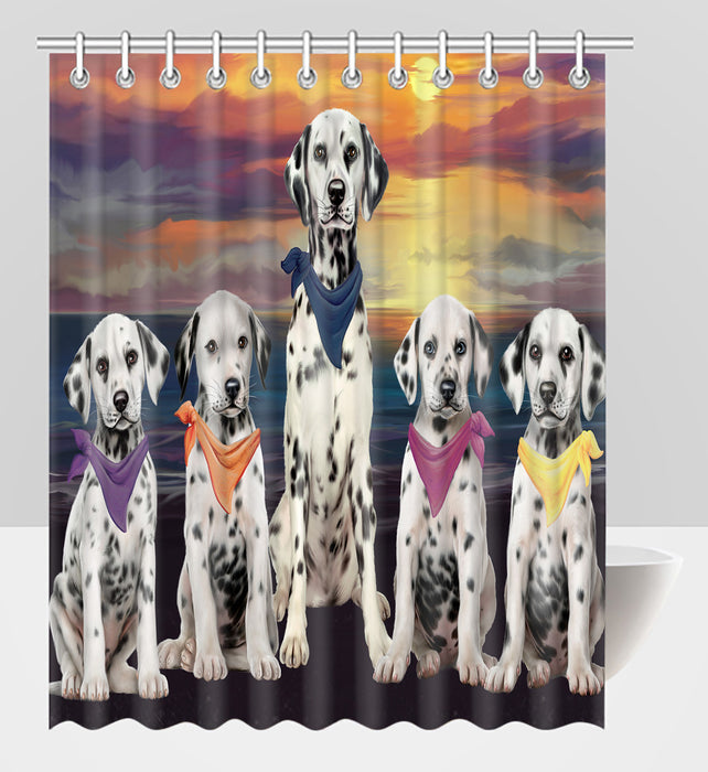 Family Sunset Portrait Dalmatian Dogs Shower Curtain